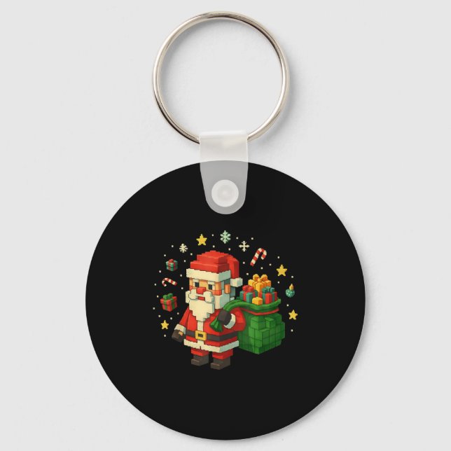 Xel Santa Claus With Retro Gamer Christmas  Key Ring (Front)