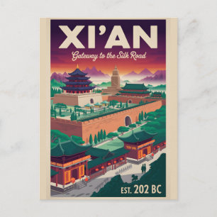 Xi'an China Retro Travel Poster Art Holiday Postcard