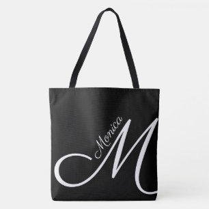 XL BAG - MONOGRAM + NAME - black modern tote