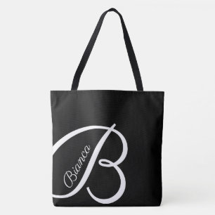 XL BAG - MONOGRAM + NAME - black modern tote
