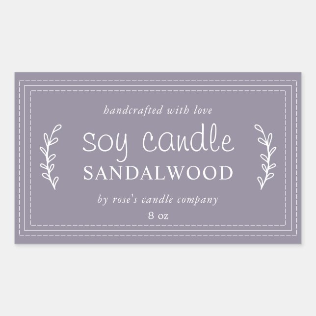 XL Homemade Soy Candle Foliage Ash Purple Rectangular Sticker (Front)