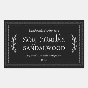 XL Homemade Soy Candle Foliage Charcoal Black Rectangular Sticker