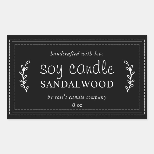 XL Homemade Soy Candle Foliage Charcoal Black Rectangular Sticker (Front)