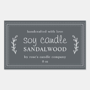 XL Homemade Soy Candle Foliage Off-Black Custom Rectangular Sticker