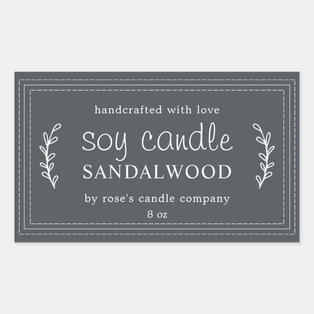 XL Homemade Soy Candle Foliage Off-Black Custom Rectangular Sticker (Front)