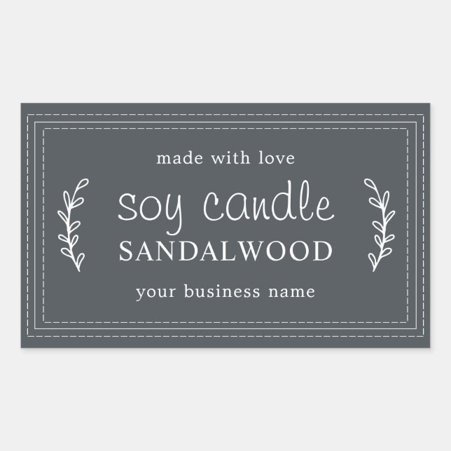 XL Homemade Soy Candle Foliage Off-Black Custom Rectangular Sticker (Front)