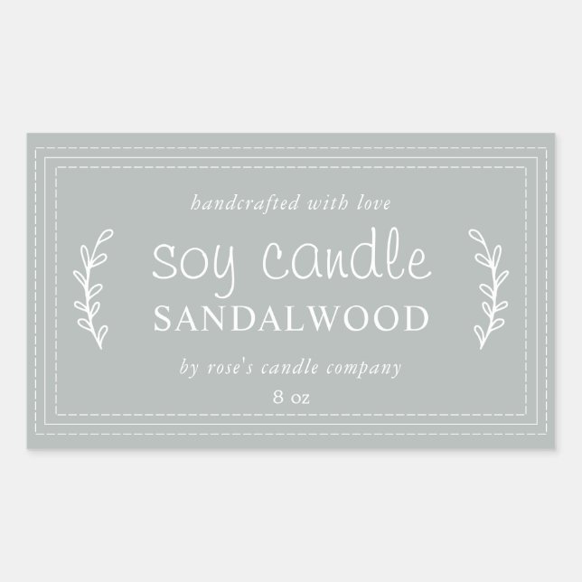 XL Homemade Soy Candle Foliage Storm Grey Custom Rectangular Sticker (Front)