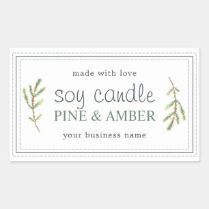 XL Homemade Soy Candle Pine Sprig Custom White Rectangular Sticker