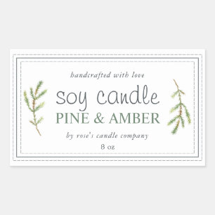 XL Homemade Soy Candle Pine Sprig Custom White Rectangular Sticker