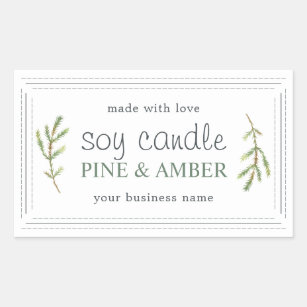 XL Homemade Soy Candle Pine Sprig White Custom Rectangular Sticker