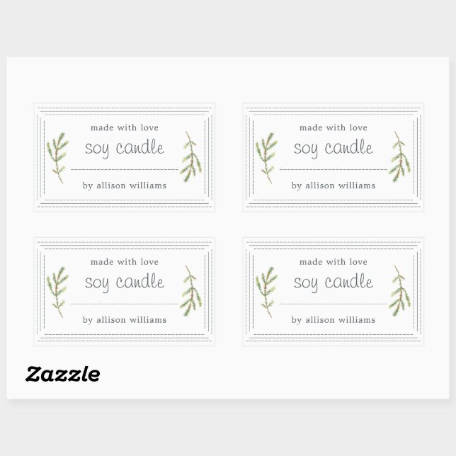 XL Homemade Soy Candle Pine Sprig Write On Rectangular Sticker (Sheet)
