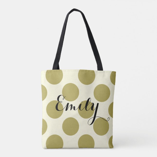 XL polka dots  green cream customisable with name Tote Bag (Back)