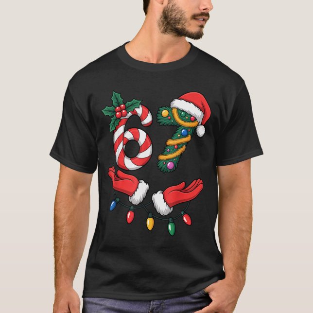 Xmas 67 Hands Gesture Candy Canes Santa Holiday Ki T-Shirt (Front)
