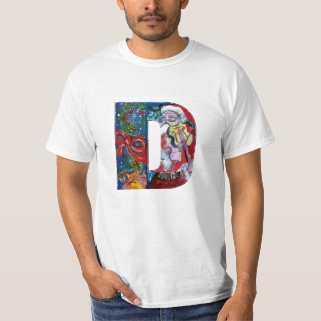 XMAS A LETTER /SANTA  CLAUS WITH VIOLIN MONOGRAM T-Shirt (Front)