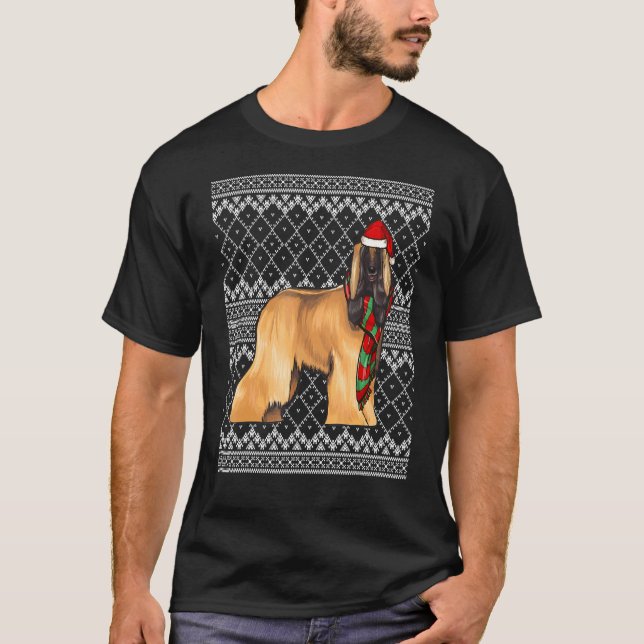 Xmas Afghan Hound Santa Claus Hat Ugly Christmas T-Shirt (Front)
