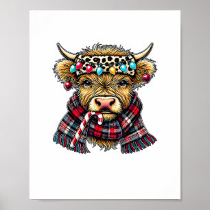 xmas amazing highland cow christmas light _1 poster