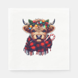 xmas amazing highland cow christmas light napkin