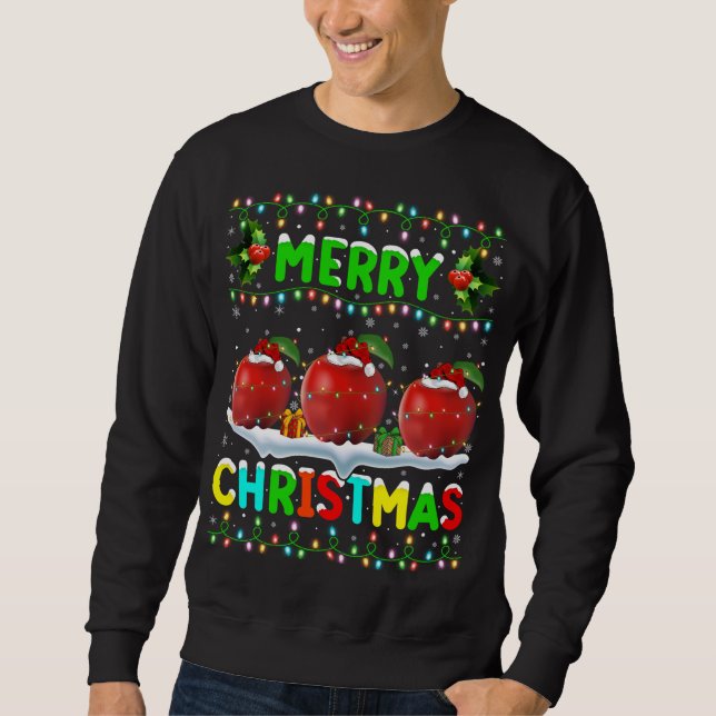 Xmas Apple Fruit Lighting Santa Hat Merry Christma Sweatshirt (Front)