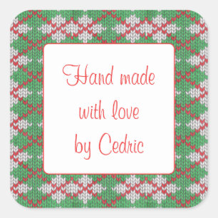 XMAS ARGYLE KNIT 3" Square "Hand Made" Stickers