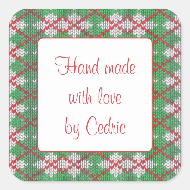 XMAS ARGYLE KNIT 3" Square "Hand Made" Stickers (Front)