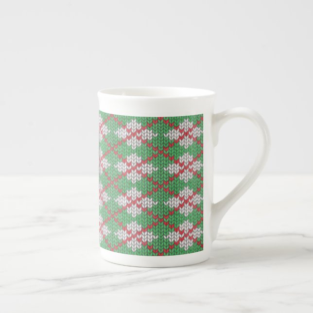 XMAS ARGYLE KNIT Bone China Mug (Right)