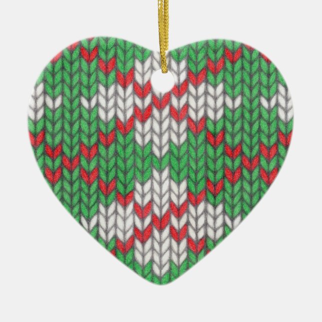 XMAS ARGYLE KNIT Ceramic Heart Ornament  (Front)