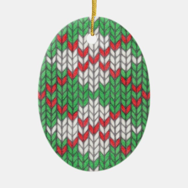 XMAS ARGYLE KNIT Ceramic Oval Ornament  (Front)