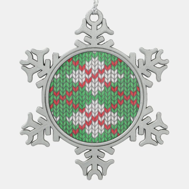 XMAS ARGYLE KNIT Pewter Snowflake Ornament (Front)