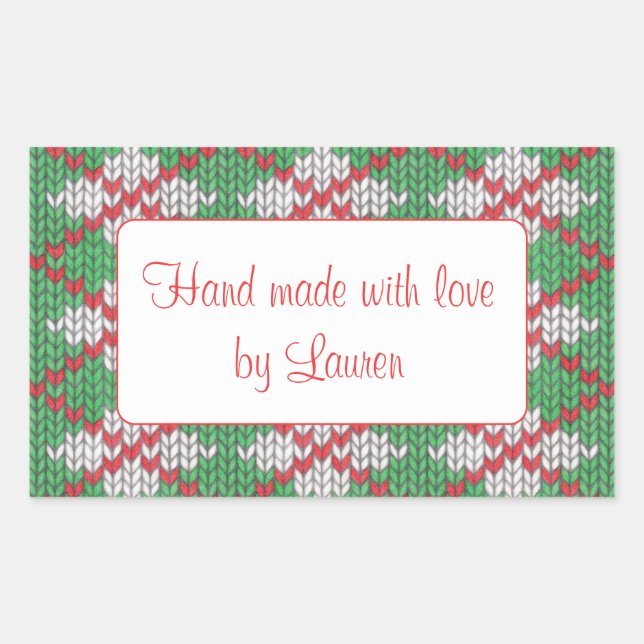 XMAS ARGYLE KNIT Rectangle "Hand Made" Stickers (Front)