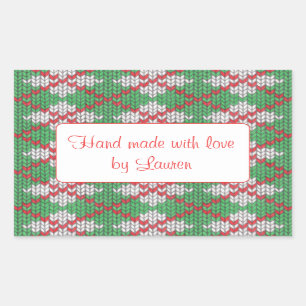 XMAS ARGYLE KNIT Rectangle "Hand Made" Stickers