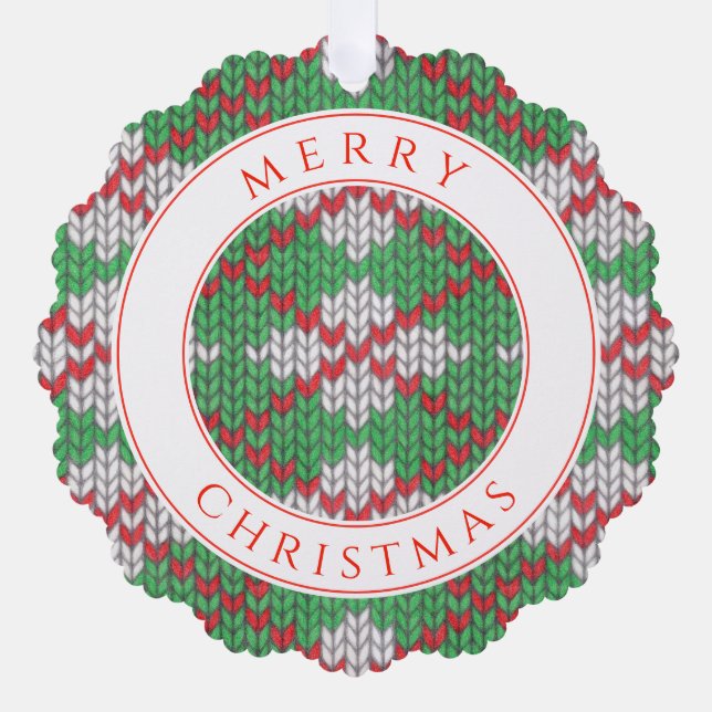 XMAS ARGYLE KNIT Scalloped Paper Ornament  (Front)