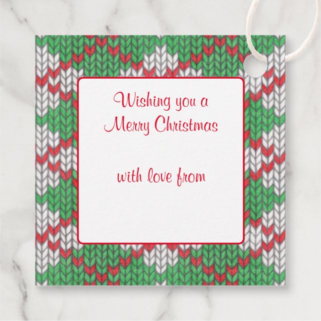 XMAS ARGYLE KNIT Square Gift Tags  (Back)