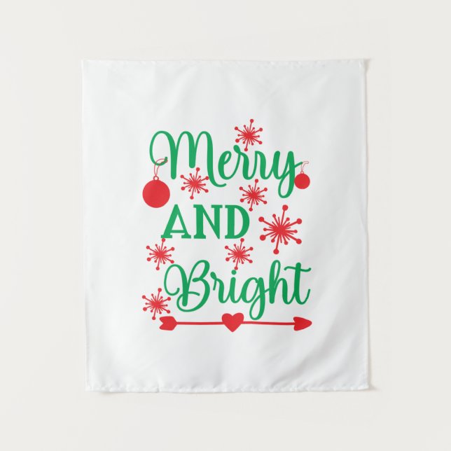 Xmas Art Merry And Bright Tapestry (Front)