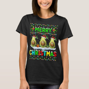Xmas Avocado Lighting Santa Hat Merry Christmas Av T-Shirt