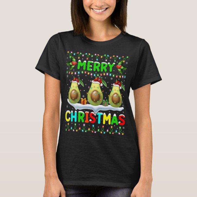 Xmas Avocado Lighting Santa Hat Merry Christmas Av T-Shirt (Front)