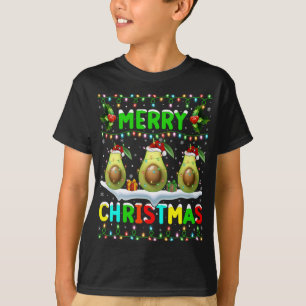 Xmas Avocado Lighting Santa Hat Merry Christmas Av T-Shirt