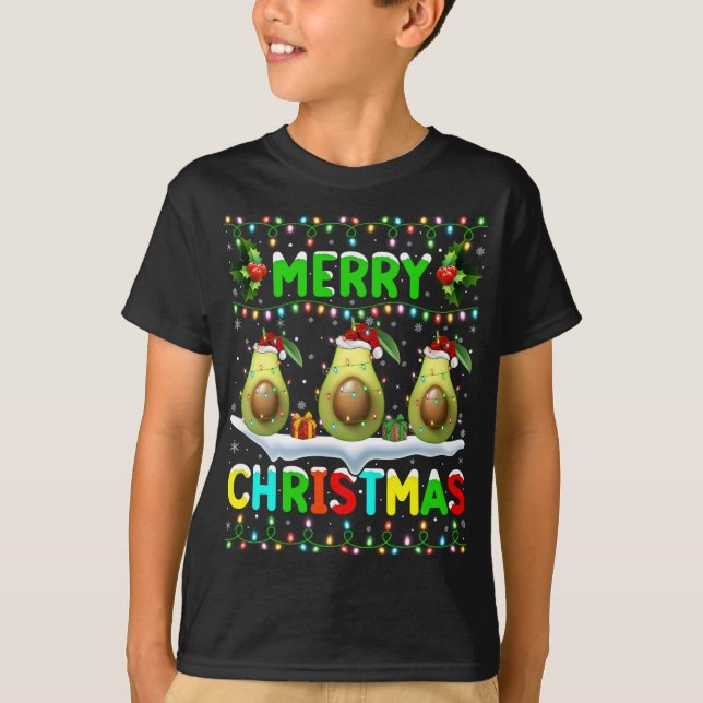 Xmas Avocado Lighting Santa Hat Merry Christmas Av T-Shirt (Front)