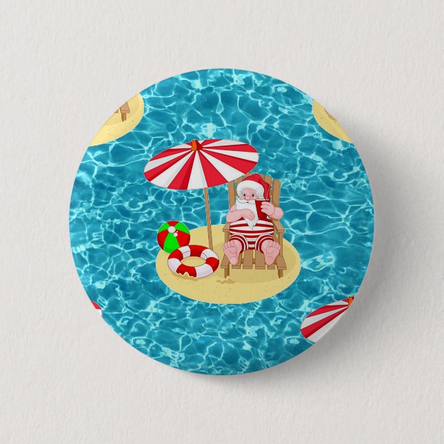 xmas beach santa claus 6 cm round badge (Front)