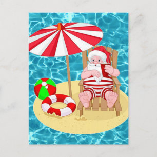 xmas beach santa claus holiday postcard