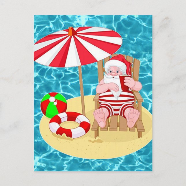 xmas beach santa claus holiday postcard (Front)