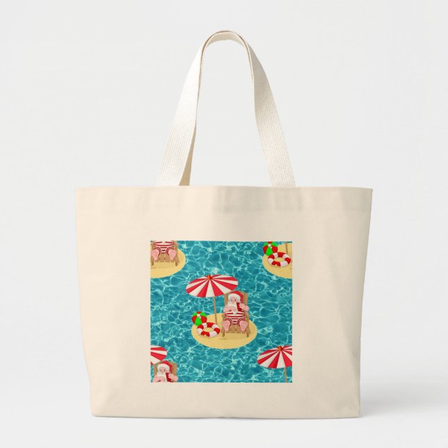 xmas beach santa claus large tote bag (Front)