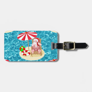 xmas beach santa claus luggage tag