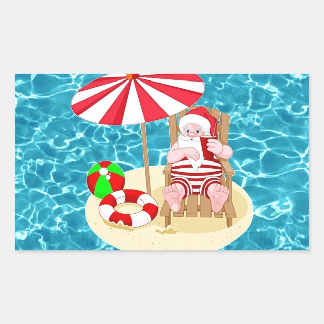 xmas beach santa claus rectangular sticker (Front)