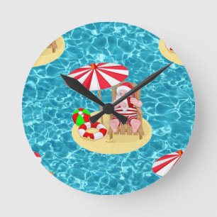 xmas beach santa claus round clock
