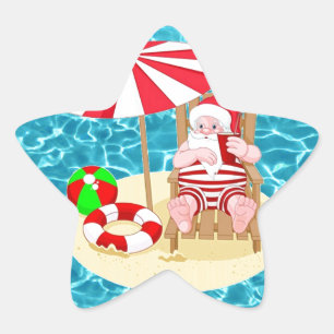 xmas beach santa claus star sticker