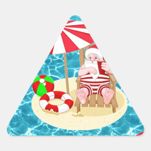 xmas beach santa claus triangle sticker