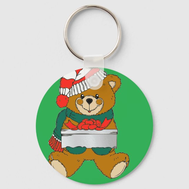 Xmas bear with gift box key ring (Front)