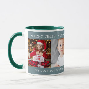 Xmas Best Grandpa Custom Photo Gift Green Mug