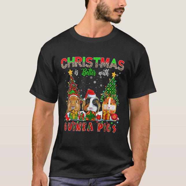 Xmas Better With Guinea Pigs Santa Reindeer Elf Gu T-Shirt (Front)