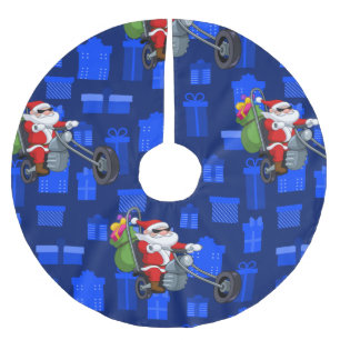 xmas biker santa claus brushed polyester tree skirt
